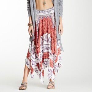 Free People Fly Away Handkerchief Printed Midi Skirt S Bohemian Boho Hippie